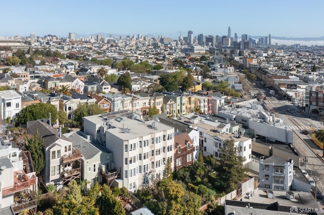 drone / aerial view with a city view