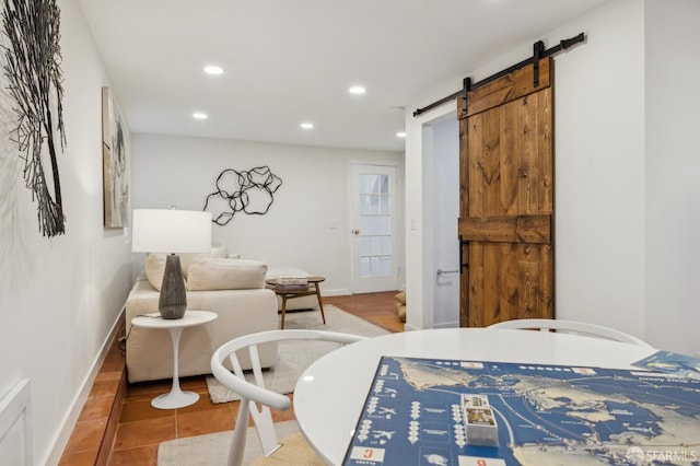 interior space with a barn door