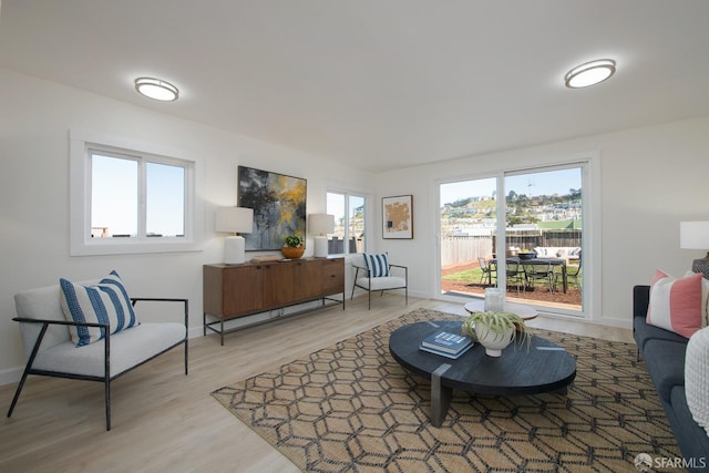 living room featuring baseboards and wood finished floors