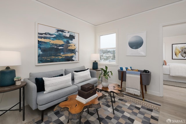 living room with wood finished floors and baseboards