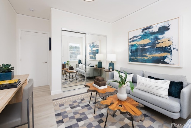 living room featuring light wood-type flooring