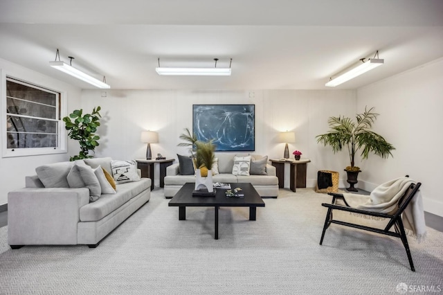 living room featuring carpet