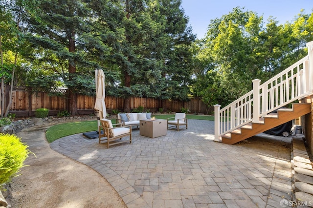744 Crompton Rd, Redwood City, CA 94061 - fenced backyard featuring an outdoor hangout area, a patio, and stairs