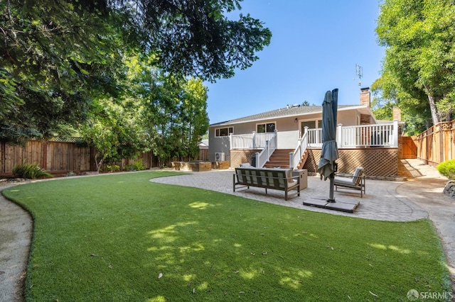 744 Crompton Rd, Redwood City, CA 94061 - rear view of property with a patio, a fenced backyard, a chimney, and stucco siding