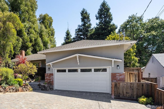 744 Crompton Rd, Redwood City, CA 94061 - view of front facade with brick siding, driveway, a garage, and a shingled roof