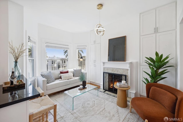 living area with a fireplace