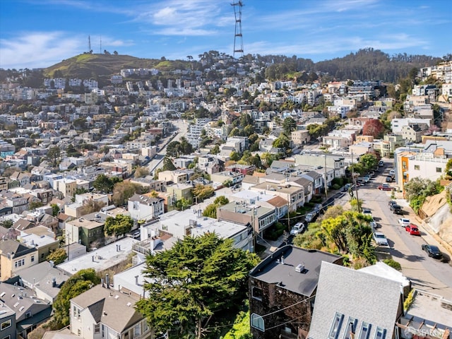 drone / aerial view with a mountain view