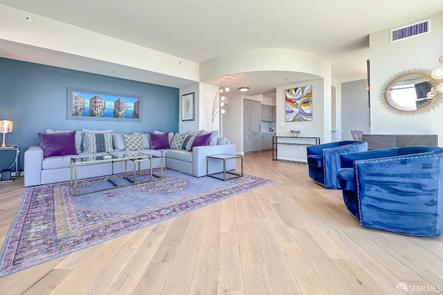 living room featuring light wood-type flooring