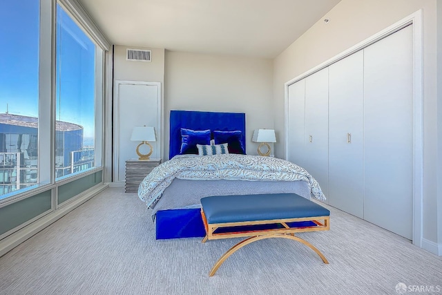 carpeted bedroom featuring a closet