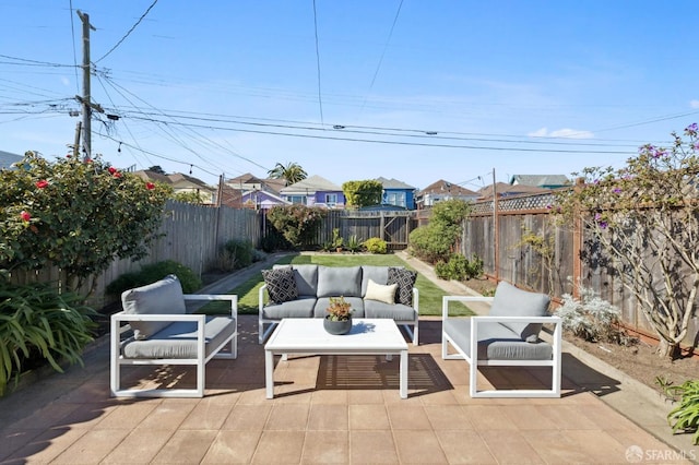 view of patio / terrace with a fenced backyard and an outdoor hangout area