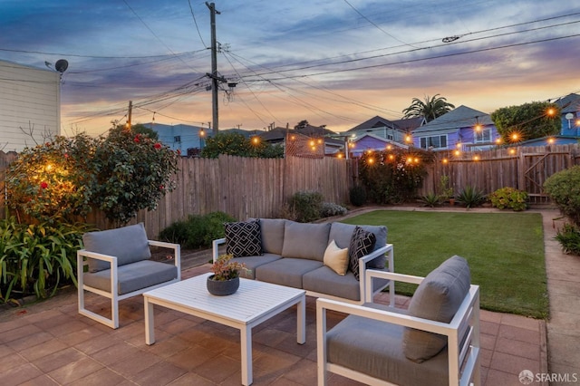 view of patio / terrace featuring outdoor lounge area and a fenced backyard