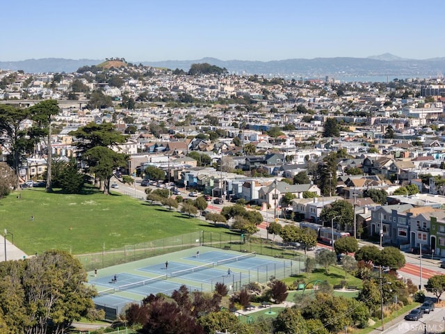 aerial view featuring a residential view and a mountain view