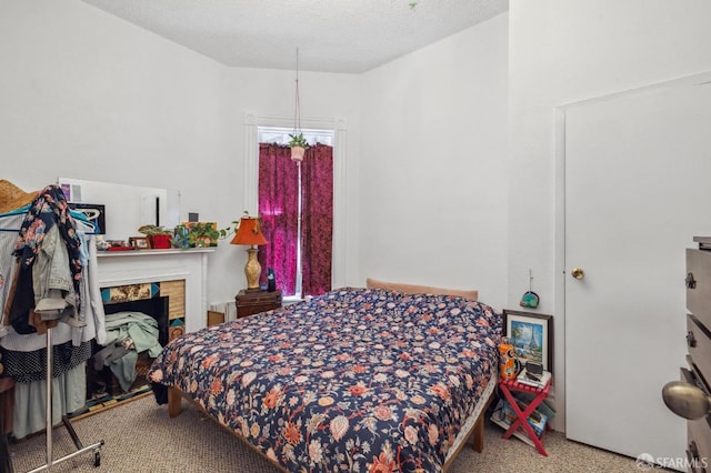 bedroom with carpet floors and a textured ceiling