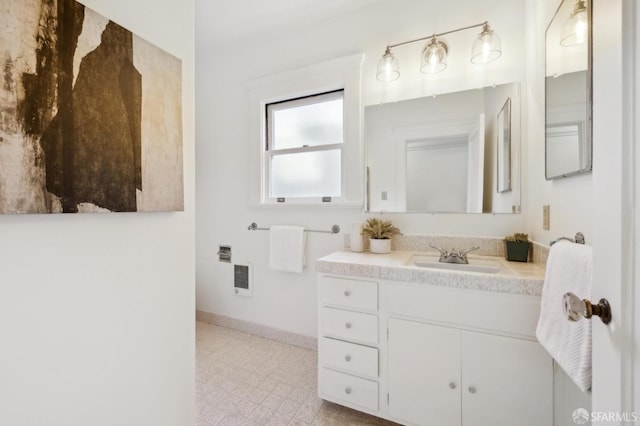 bathroom with vanity and heating unit