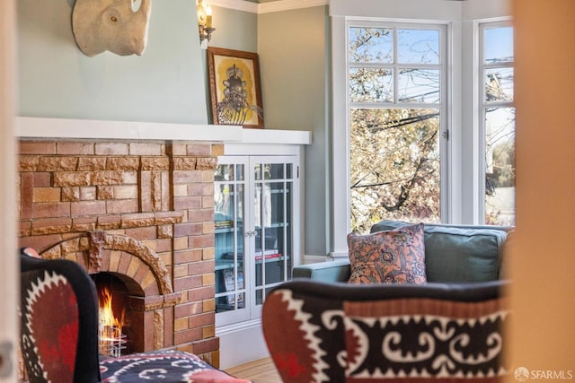 sitting room with a fireplace