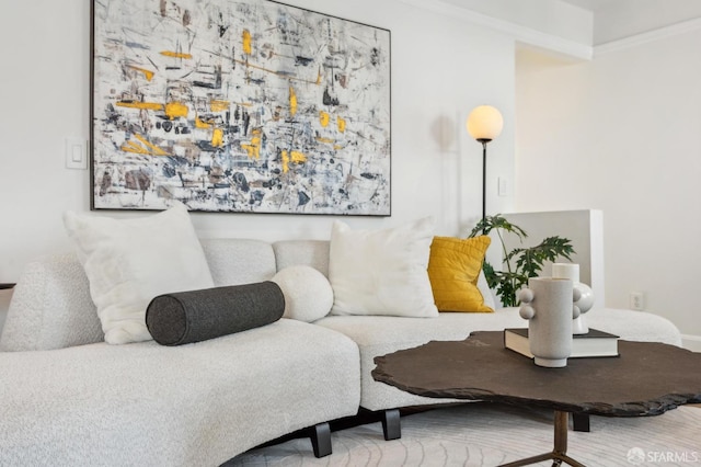 living room with crown molding