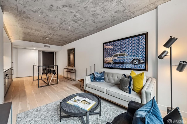 living room with light hardwood / wood-style floors