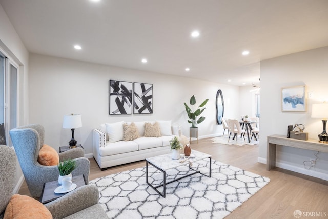 living room with light wood-type flooring