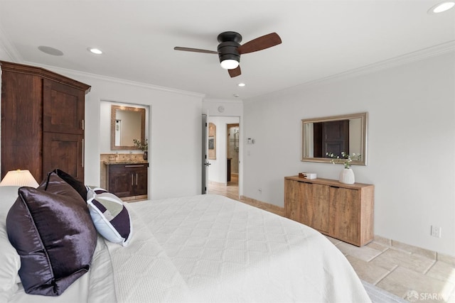 bedroom featuring recessed lighting, baseboards, and ornamental molding