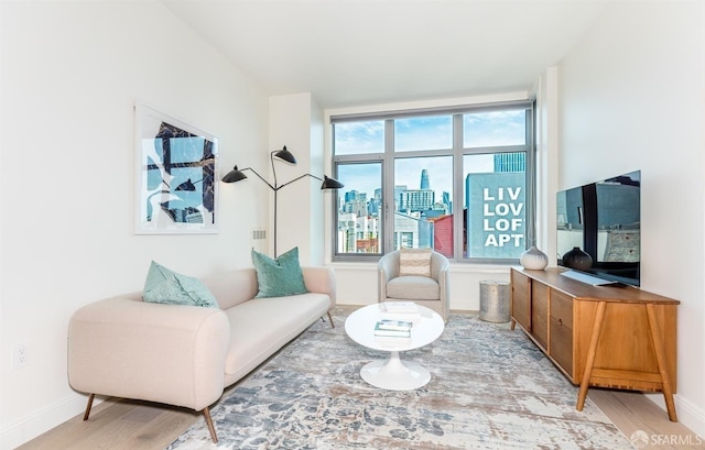 living room with light wood-type flooring