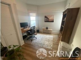 office space featuring hardwood / wood-style floors