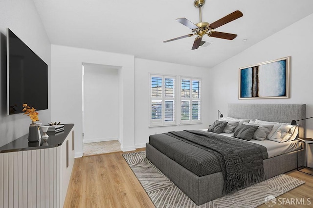 654 Tain Ct, Brentwood, CA 94513 - bedroom featuring light wood-style floors, vaulted ceiling, and a ceiling fan
