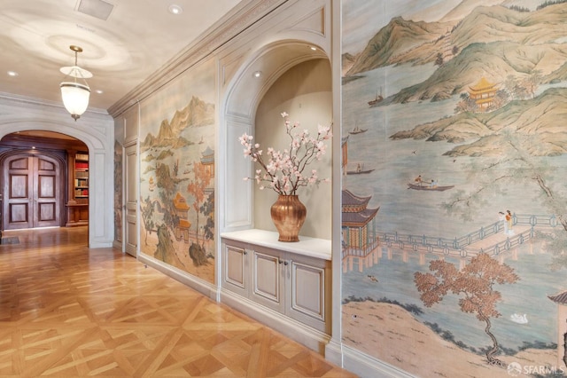 2000 Washington St Unit 4, San Francisco, CA 94109 - hall with arched walkways, crown molding, baseboards, and recessed lighting