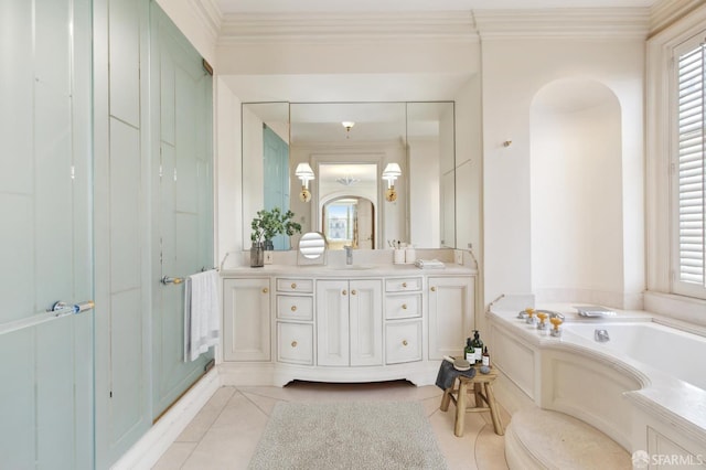 2000 Washington St Unit 4, San Francisco, CA 94109 - bathroom featuring a bath, tile patterned flooring, vanity, and ornamental molding