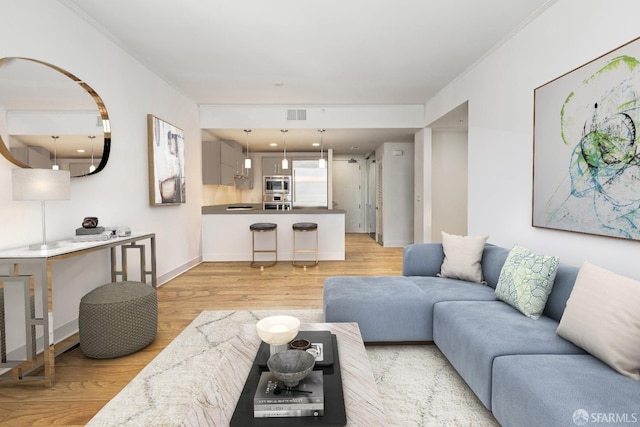 living room with light hardwood / wood-style flooring