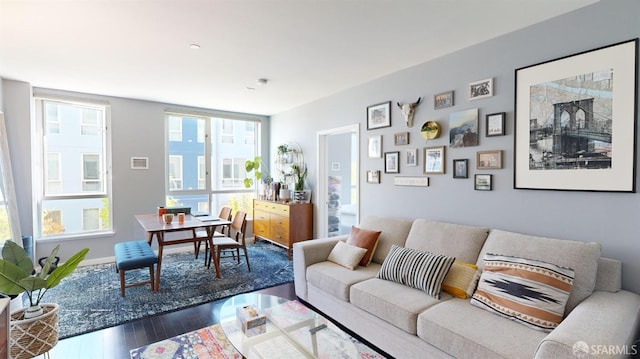 living room with hardwood / wood-style floors