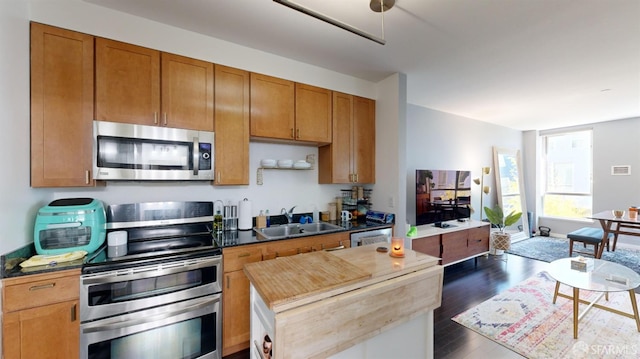 kitchen featuring appliances with stainless steel finishes, sink, and dark hardwood / wood-style flooring