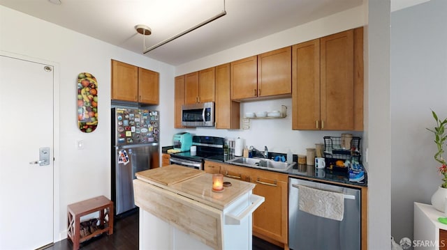 kitchen featuring stainless steel appliances, dark hardwood / wood-style floors, and sink