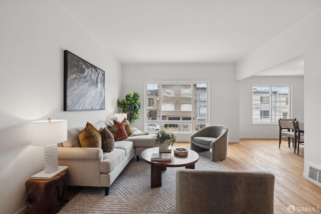 living room featuring light wood-type flooring