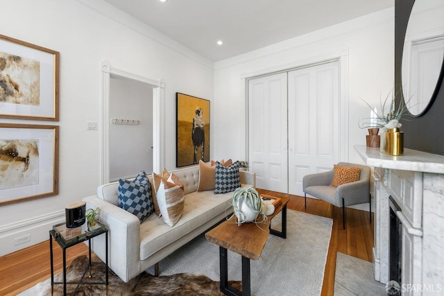 69 Pond St, San Francisco, CA 94114 - living room featuring wood finished floors, a fireplace, and recessed lighting