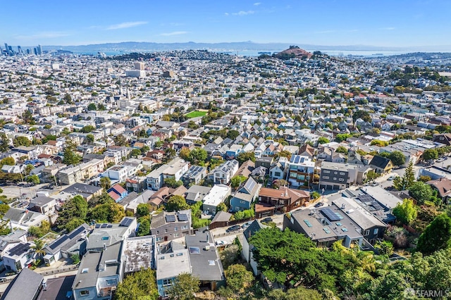 drone / aerial view featuring a mountain view