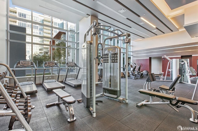 gym featuring a wall of windows