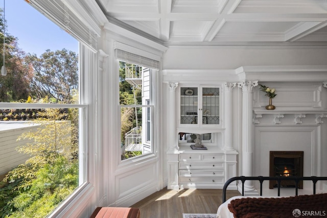 2427 Franklin St, San Francisco, CA 94123 - sunroom / solarium featuring coffered ceiling and beamed ceiling
