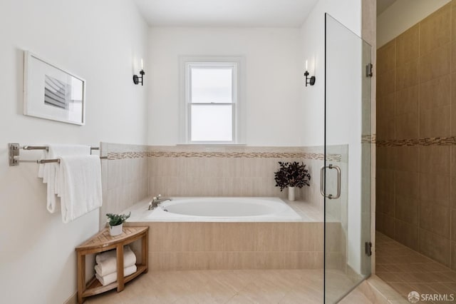 2427 Franklin St, San Francisco, CA 94123 - bathroom with a garden tub, tile patterned floors, and a shower stall