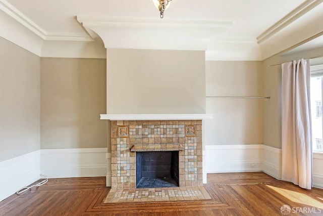 24 Magnolia St, San Francisco, CA 94123 - unfurnished living room featuring crown molding and a tiled fireplace