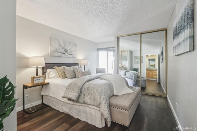 1140 Whipple Ave Unit 21, Redwood City, CA 94062 - bedroom with a textured ceiling, wood finished floors, a closet, and baseboards