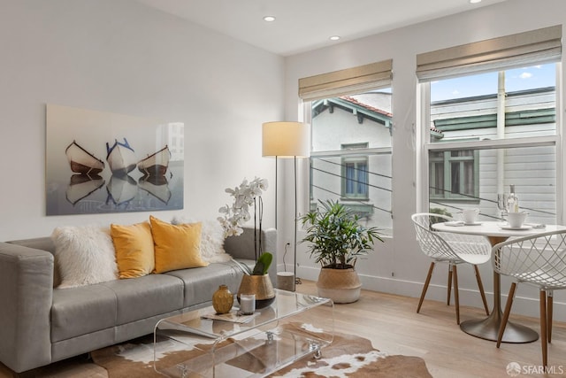 living room with light hardwood / wood-style floors