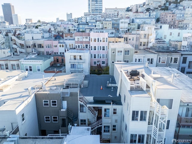 drone / aerial view with a city view