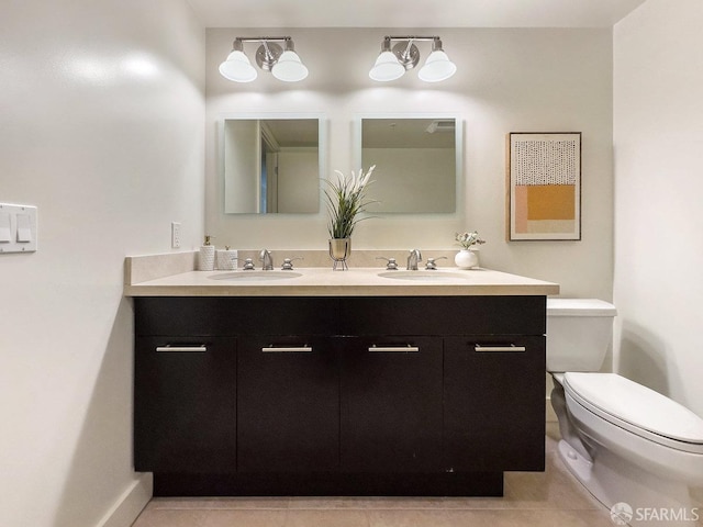 bathroom with tile patterned flooring, vanity, and toilet