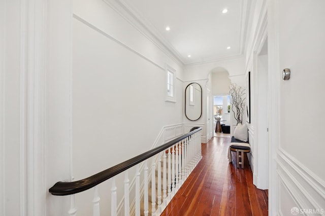 3470 20th St Unit 2, San Francisco, CA 94110 - corridor featuring crown molding, dark wood-style flooring, and recessed lighting