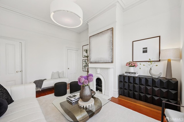 3470 20th St Unit 2, San Francisco, CA 94110 - living room with wood finished floors, crown molding, and a fireplace