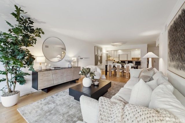 living room featuring light wood-type flooring