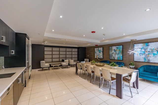 2655 Bush St Unit 119, San Francisco, CA 94115 - dining room featuring a raised ceiling, recessed lighting, and light tile patterned flooring