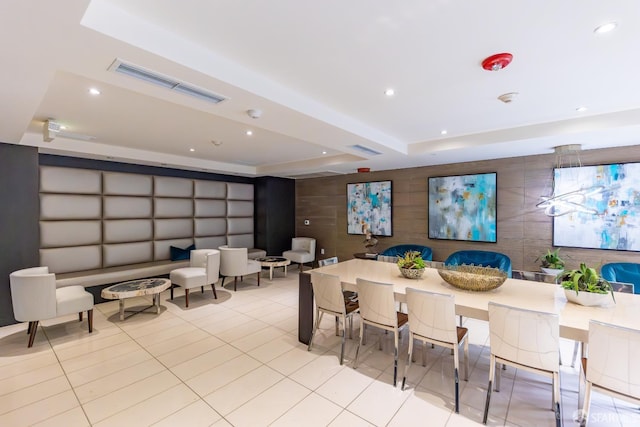 2655 Bush St Unit 119, San Francisco, CA 94115 - dining space featuring a tray ceiling, recessed lighting, and light tile patterned floors