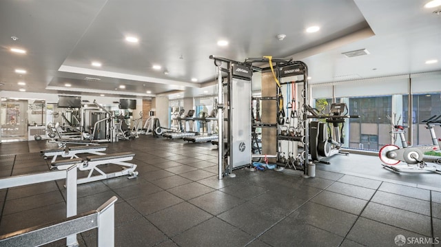 38 N Almaden Blvd Unit 1419, San Jose, CA 95110 - exercise room with a tray ceiling
