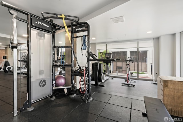 38 N Almaden Blvd Unit 1419, San Jose, CA 95110 - gym with healthy amount of natural light, expansive windows, and recessed lighting